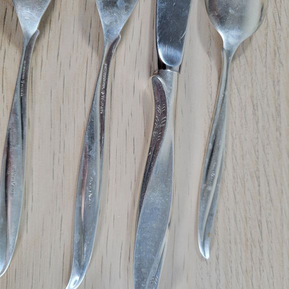 International Sterling PINE SPRAY 4 Pieces 925 Silverware Fork Knife Spoon - Picture 4 of 10